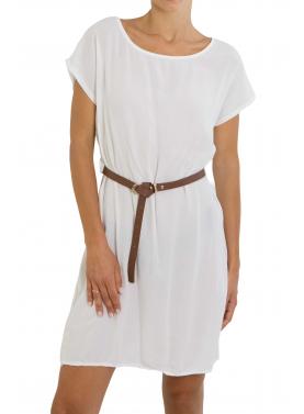 Vestito con cintura tinta unita collo a scatoletta "Moon"